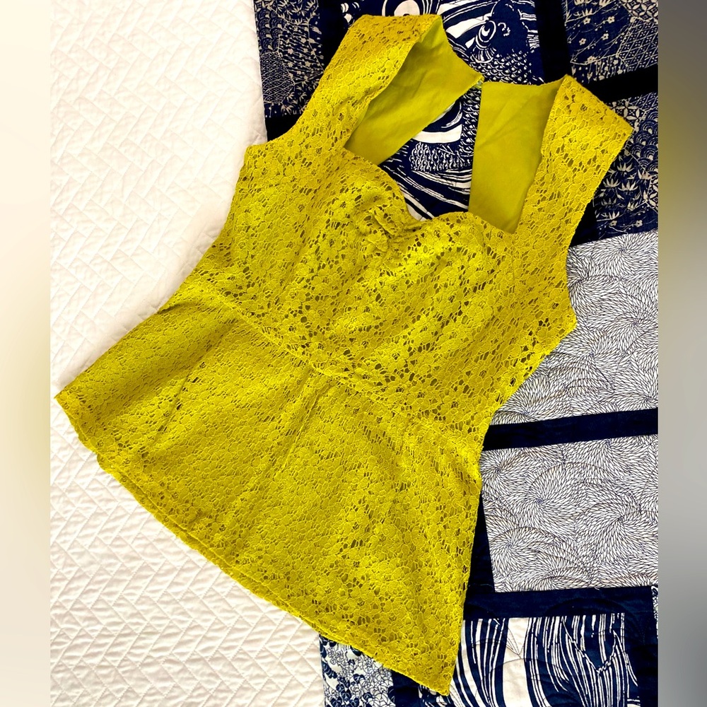 Anthropologie Girls from Savoy Chartreuse Lace Blouse